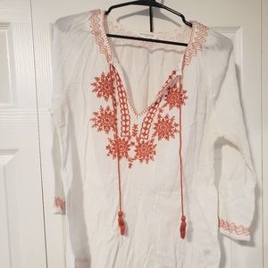 Beach Lunch Lounge Bohemian White and Orange Top